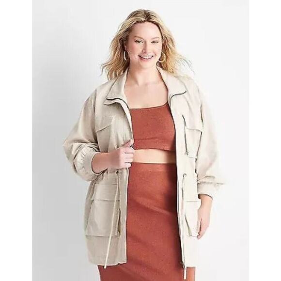 Future Collective x Jenny K Lopez Linen Utility Beige Tan Zip Up 2X Neutral Chic - Picture 2 of 9